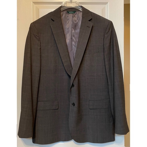 B By Brooks Brothers Plaid Sport Coat Blazer Mens 46L Gray Check Single Breasted